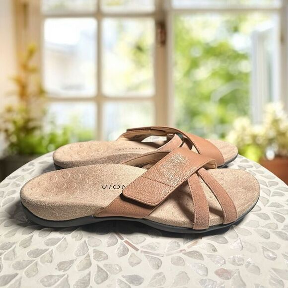 Vionic Zarie Orthotic Supportive Leather Adjustable Slide Sandal Women's - Picture 6 of 16